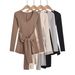Women's Clothing Hot Girl Autumn Solid Color Two Piece Set Waist Tie V Neck Long Sleeve Slim Fit Bodysuit For Women S21285_ecoleips.com