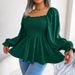 Women's Elegant Chiffon Blouse Square Neck Long Sleeve Ruffled Trim Casual Spring/Summer European American Style Blouse_ecoleips.com
