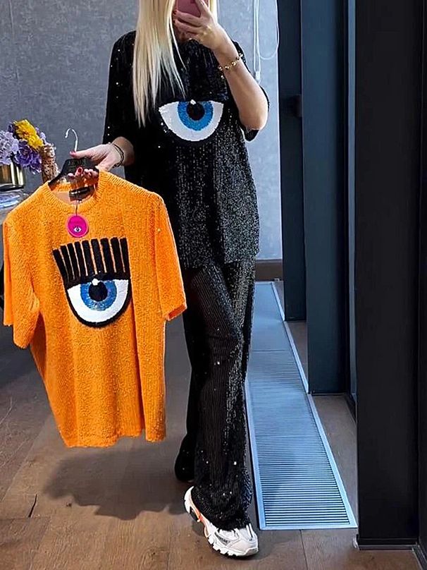 Women's Clothing Summer Two Piece Suits Eye Print Tops And Trousers_ecoleips.com