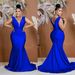 C6357 Cross-Border AliExpr European And American Fashion Women's Solid Color V-Neck Sleevel Pleated Long_ecoleips.com