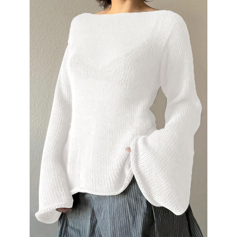 Women's Temperament Knitted Top Trumpet Sleeve Lace up Backless Sweater Autumn New Cross Border Sexy Design_ecoleips.com