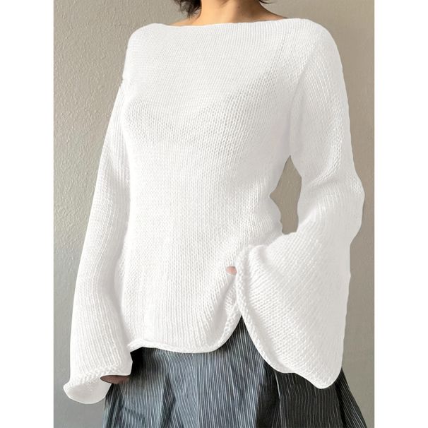 Women's Temperament Knitted Top Trumpet Sleeve Lace up Backless Sweater Autumn New Cross Border Sexy Design_ecoleips.com