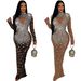 Women's Clothing Round Neck Rhinestone Bodycon Dress Hollow Out Fashion Long Evening Gown For Women American Style_ecoleips.com