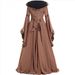 K European And American Medieval Retro Hooded Dress With Square Collar, Lace Up, Flared Sleeves, And Large Swing Skirt_ecoleips.com