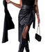 PU Leather Skirt Mirror Leather Matte Leather Knotted Slit Sexy Spicy Girl Mid Length Skirt For Women_ecoleips.com