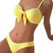 Women's Clothing Adjustable Bow Knot Solid Color Bikini Swimwear With Shoulder Strap Sexy Vacation Polyester_ecoleips.com