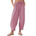 Women's High Waist Drawstring Cropped Pants Summer Leisure Loose Fit Vacation Pants With Pockets Style_ecoleips.com