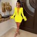 Women's Clothing Mesh Feather Hot Diamond Hip Wrapped Dress_ecoleips.com