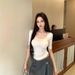 ng2510292 Women's Summer Top With A High-end Feel, Simple And Versatile, Solid Color Basic Style, Slim Fit, U-neck, Trendy,_ecoleips.com
