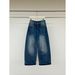 ICC Guangzhou Thirteen Lines Vintage Washed White Flocked Cuffed Wide-Leg Loose Jeans For Women 10581_ecoleips.com