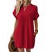Women's Clothing Spring And Summer New Solid Color Round Neck Loose Short Sleeve Pocket Dress_ecoleips.com