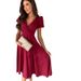 Summer Commuter Women's Dress Deep V Neck Waist Cinching Puff Sleeve Full Skirt Solid Color_ecoleips.com