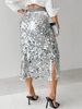 K Women's Fashion Solid Color Elegant High Waist Tight Medium Length Glitter Wrapped Hip Skirt_ecoleips.com