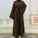 Muslim Plain Bell Long Sleeve Loose Belt Solid Color Women's Robe_ecoleips.com