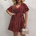 Plus Size V-Neck Striped Boho Dress – Flowy Midi With Elastic Waist (L-XXXXL, Black/Burgundy/Pink/Navy/Army Green)_ecoleips.com