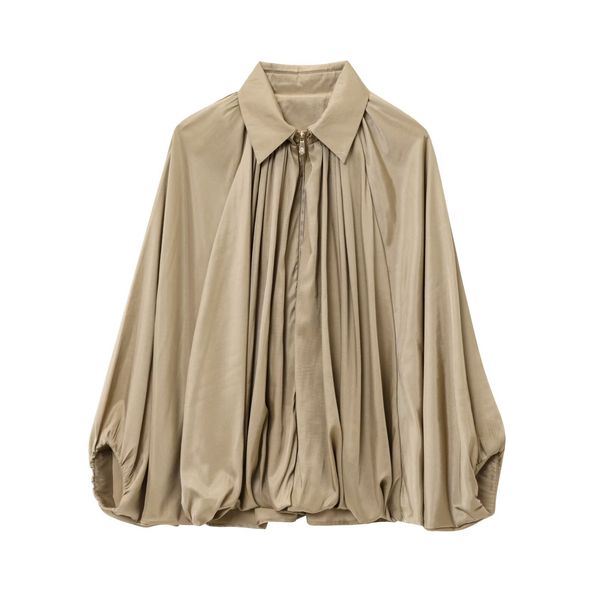 Women's Puff Sleeve Aviator Jacket, Oversized Batwing Boho Style Coat, Lightweight Spring Fall Outerwear_ecoleips.com