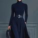 Women's Long Sleeve Solid Color Fitted High Neck Dress Autumn Winter Independent Website Exclusive_ecoleips.com