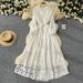 Vintage Lace Dress A-Line Knee-Length Bow Tie Waist Long Sleeves Polyester Blend Women's Clothing/Dress One Size 9 Colors_ecoleips.com