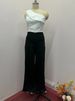 Women's Clothing fashion solid color oblique collar slim fit top high waist wide leg pants suit_ecoleips.com