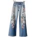 Women's Clothing Embroidery Straight Jeans Spring And Autumn Wide Leg Pants_ecoleips.com