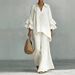 Women's Casual Solid Color Shirt-Collar Two-Piece Lounge Pants Set Comfortable Outfit_ecoleips.com
