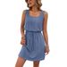 Women's Clothing Square Collar Hollow Texture Drawstring Sleeveless Dress_ecoleips.com