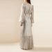 Ladies O-neck Pleated Spring Robe Dress Lantern Sleeves Design Solid Color Evening Dress Elegant High Waisted Holiday Long Dress_ecoleips.com