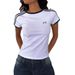 Women's Y2K Bow Embroidery Short round Neck T-Shirt Casual Street Style Top European American Fashion_ecoleips.com