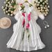 French Style Women's Vintage Dress Pink Floral Slim Fit Waist Defining Full Skirt Youthful Long New 2025_ecoleips.com