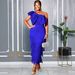 Cross-border One-shoulder Large Bow Tassel Slim-fit Fashion Evening Plus Size Women's Dress_ecoleips.com
