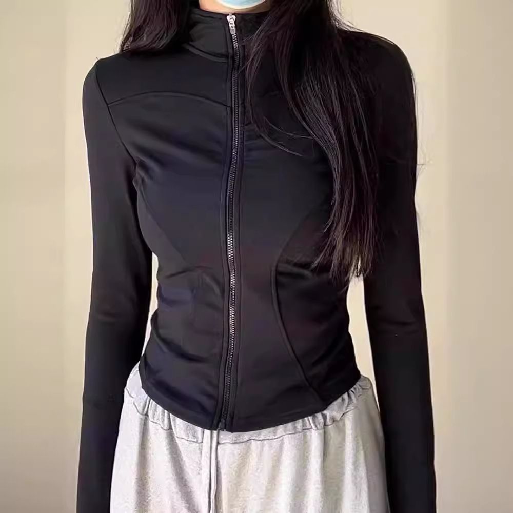 Ice Silk Sunscreen Clothes Women's Summer Thin 2025 New Slim-fit Waist Stand-up Collar Small Yoga Clothes Jacket_ecoleips.com