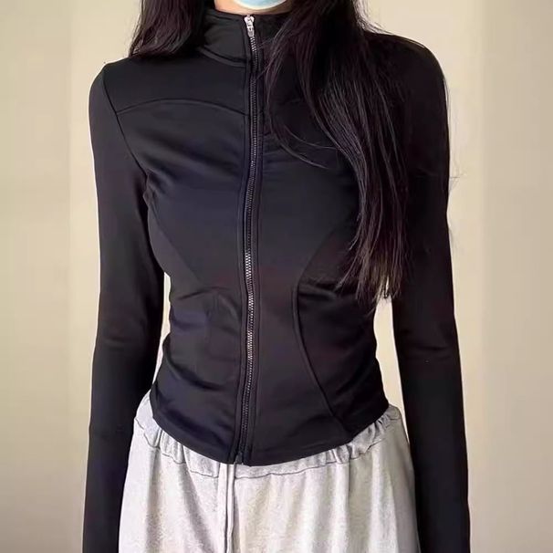 Ice Silk Sunscreen Clothes Women's Summer Thin 2025 New Slim-fit Waist Stand-up Collar Small Yoga Clothes Jacket_ecoleips.com