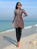 Women's Clothing Zipper Long Sleeved Trousers Conservative Suit Muslim Seaside Surfing Suit_ecoleips.com