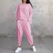 2025 New European American Cross-Border Trade Women's Solid Color Round Neck Sleeve Suit With Pockets And Long Pants_ecoleips.com