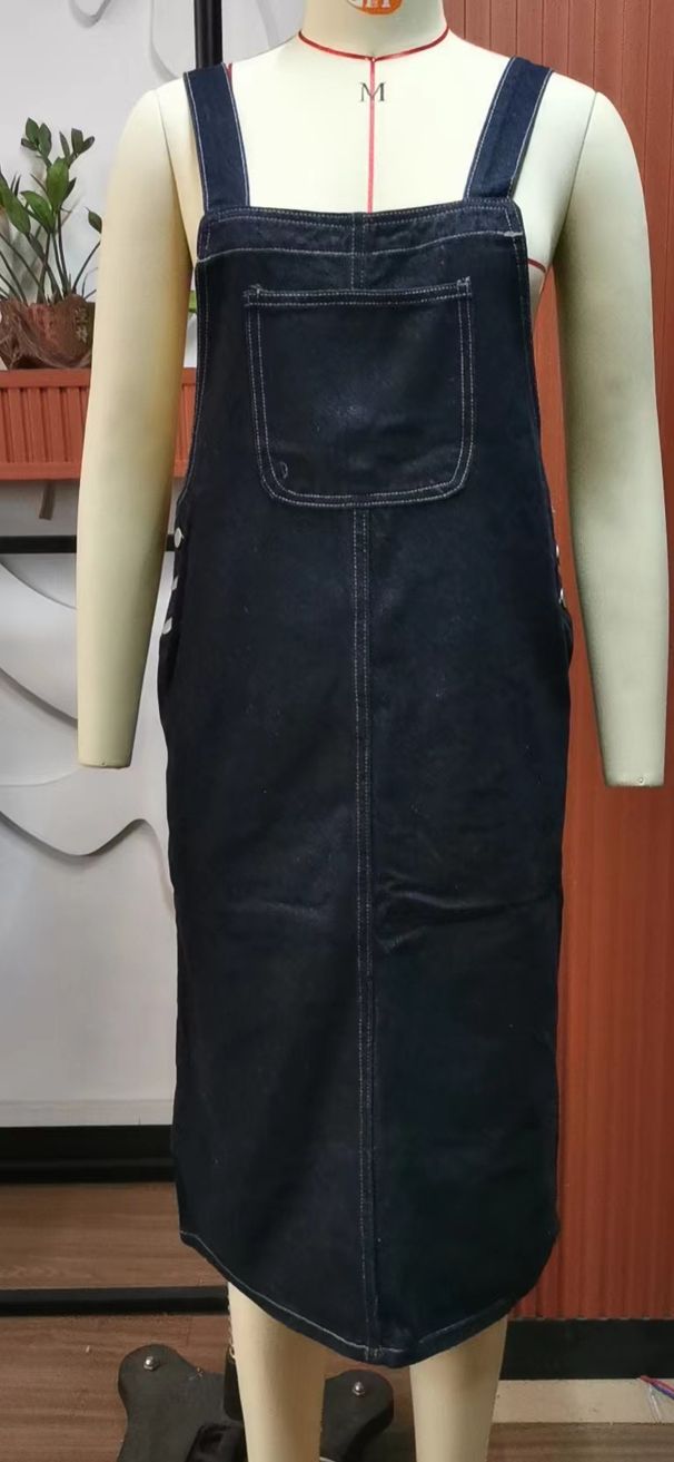 K New Personalized Denim Suspender Dress With Mid Length Skirt_ecoleips.com