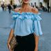Women's Clothing Women's Flutter Sleeve Off-Shoulder Blouse In Soft Pink, Romantic Summer Casual Top_ecoleips.com