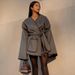 Women's Clothing Elegant Retro Gray Belted Short Jacket Fashion Light Weight Coat_ecoleips.com