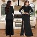 Women Spring Autumn Lace Trim Long Sleeve Mermaid Dress Slim Fitting Hip Wrapped Floor Length Long Dress For Ladies_ecoleips.com