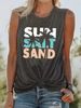 Women's Summer SUN SAIT SAND Coconut Tree Letter Print Large Casual Sleeveless Loose Tank Top T-shirt_ecoleips.com