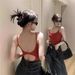European American Hot Girls' Backless Red Camisole Women, Suitable For Outerwear Or As An Inner Layer, Summer Pure And_ecoleips.com