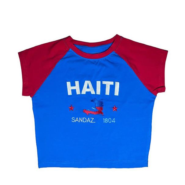 Women's Short Sleeve round Neck Casual T-Shirt Minimalist Style Letter Flag Embroidered European American Cross Border Summer Top_ecoleips.com