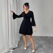 Women's Clothing Plus Size Clothes "Elegant V-Neck Tie-Waist Dress – Slimming & Tummy-Control Design For Women_ecoleips.com