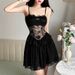 European And American Style 2024 Spring New Women's, Solid Color, Sexy Lace Splicing Design, Slim Fit, Sheer Strap_ecoleips.com