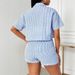 Women's Clothing Trend Lapel Casual Striped Shirt Short Sleeved Shorts Two Piece Suit For Women_ecoleips.com