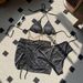 European And American New Sexy Drawstring Straps Glittering Cloth Diamond Hanging Chain Three Piece Swimsuit Bikini_ecoleips.com