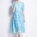 Women's Heavy Duty Water Soluble Lace Hollow Out Textured Mid Length Solid Color Evening Resort Dress New Style_ecoleips.com