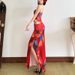 2025 Summer New Women's Artistic Strapless Color-Block Printed High-Waisted Floor-Length Skirt Set_ecoleips.com