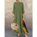 Women's Autumn Retro Floral Round Neck Color Block Button Splicing Three Quarter Sleeve Dress_ecoleips.com