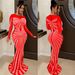 Women's Clothing Fashion Women's Solid Color Mesh See Through Hot Diamond Long Sleeved Long Skirt Dress_ecoleips.com