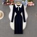 Women's Slim Fit Color Blocked Half Zip Polo Collar Knit Dress Long Sleeve Sweater Dress Export Quality_ecoleips.com